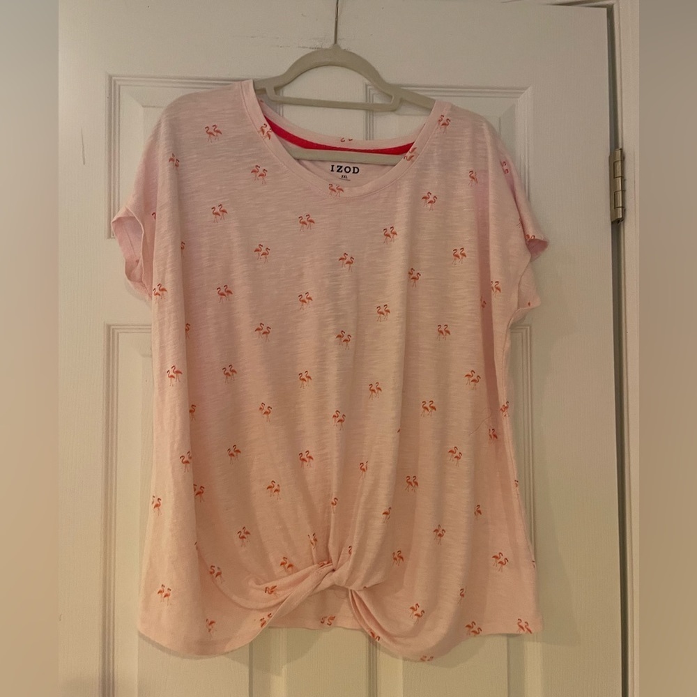 IZOD cotton top in pink with flamingos
